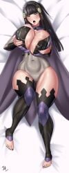 1girls alternate_costume arcedo areola_slip areolae balls bare_thighs barefoot bed_sheet black_eyes black_hair black_nails bodystocking breast_grab breasts cape cosplay covered_navel curvy dakimakura dakimakura_design dark_mage_(fire_emblem_fates) double_breast_grab female female_only fire_emblem fire_emblem_fates full_body grabbing_own_breast groping hourglass_figure huge_breasts inverted_nipples lactation long_hair looking_at_viewer nail_polish naughty_face nintendo nipples nyx_(fire_emblem)_(cosplay) on_back one_breast_out rhajat_(fire_emblem) seductive self_fondle solo teasing thick_thighs thighs toenail_polish tongue tongue_out very_long_hair voluptuous wide_hips