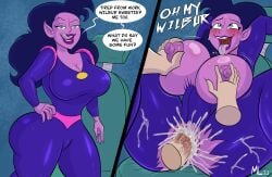 1boy 1girls alien alien/human alien_girl ameizing_lewds astra_(orion_burger) blush bodysuit breast_grab breasts_out cum cum_in_pussy cum_inside cumming dark_blue_hair hands_on_breasts hard_nipples interspecies licking_lips male_human/female_alien orion_burger penis penis_in_pussy pointy_ears purple_skin pussy ripped_bodysuit saliva seductive_eyes sweat thick_thighs tongue_out vaginal_penetration vaginal_sex video_games wilbur_wafflemeier