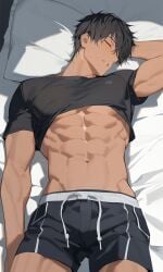 1boy ai_generated bara bare_pectorals gay male male_focus male_only muscular muscular_male solo solo_male yaoi