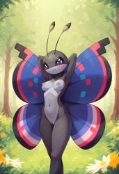 2024 ai_generated anthro female forest furry generation_6_pokemon gobabsnow insect_girl insect_humanoid medium_breasts nude pokemon pokemon_(species) pussy vivillon