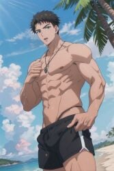 1boy ai_generated bara bare_pectorals gay male male_focus male_only muscular muscular_male solo solo_male yaoi