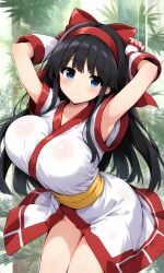 1girls ainu_clothes big_breasts black_hair blue_eyes breasts busty female female_only fingerless_gloves gloves hi_res huge_breasts king_of_fighters legs looking_at_viewer nakoruru pose posing samurai_shodown sensual sexy_armpits smile snk solo thighs voluptuous