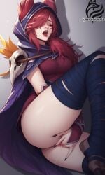 ai_assisted ai_generated ayakonarts league_of_legends masturbation red_hair vastaya xayah