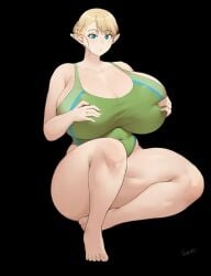 1girls ass batako bbw big_ass big_breasts big_thighs black_background blonde_hair blue_eyes breasts breasts_bigger_than_head bust busty chest competition_swimsuit curvaceous curvy curvy_figure digital_media_(artwork) elf elf-san_wa_yaserarenai elf_ears elf_female elfuda feet female female_focus full_body gigantic_breasts grabbing_own_breast hips huge_ass huge_breasts huge_thighs humanoid large_ass large_breasts large_thighs legs light_blush looking_at_viewer pale-skinned_female pale_skin plump pointy_ears solo swimsuitrnrn1girls thick thick_hips thick_legs thick_thighs thighs voluptuous voluptuous_female wide_ass wide_hips wide_thighs