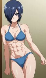 1girls ai_generated blue_hair female female_only kirishima_touka muscular_female solo tagme tokyo_ghoul