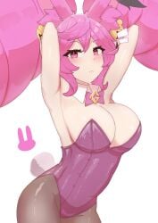 1girls armpits arms_up bunny_costume bunny_day bunny_ears bunny_girl bunny_tail bunnysuit cleavage_cutout cleo cleo_(dragalia_lost) clothed_female cygames dragalia_lost female female_only hexel hexel_chan large_breasts nintendo pink_eyes pink_hair twintails