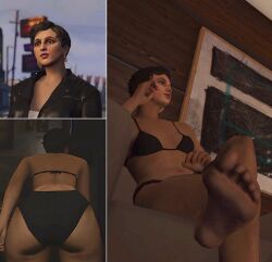 ass barefoot bikini black_hair bra feet grand_theft_auto grand_theft_auto_online grand_theft_auto_v gta_online_female_character latina original_character pixie_cut short_hair solo tan_body tan_skin thick thick_ass toes video_game