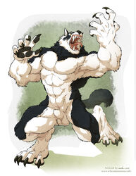 2014 abs anthro ball balls canine claws fangs fur male male_only mammal muscles nude paws pecs silverfoxwolf solo werewolf wolf