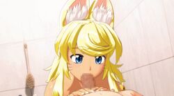 3d animal_ears animated bath blonde_hair blue_eyes breasts censored fellatio female handjob large_breasts liru nipples oral renkin_san-kyuu_magical_pokaan seismic sex tongue