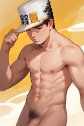 1boy ai_generated diamond_is_unbreakable jojo's_bizarre_adventure jotaro_kujo male male_only naked nude nude_male penis pubic_hair solo solo_male