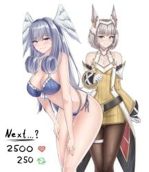 2girls admiring blush bra breasts cat_ears core_crystal female female_only lingerie melia_antiqua nia panties succducc888 thighs underwear wings wings_on_head xenoblade_(series) xenoblade_chronicles_3 yuri