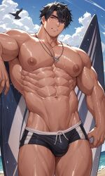 1boy ai_generated bara bare_pectorals gay male male_focus male_only muscular muscular_male solo solo_male yaoi