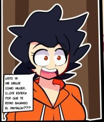 big_breasts black_hair fully_clothed mazkel_art open_mouth original original_character spanish_text translation_request