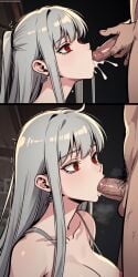 ai_generated blowjob ceremon_vaughan cum_in_mouth deep_blowjob deep_throat deepthroat fellatio hero_killer ihwa oral oral_penetration oral_sex red_eyes silver_hair straight sucking_penis webtoon