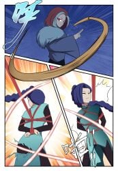 2girls blue_eyes blue_hair bondage defeated defeated_heroine domination doujin doujinshi female female_focus female_only fight gagged gagged_female leash manjusaka_(scissor_seven) pain red_eyes red_hair scissor_seven suffering thirteen_(scissor_seven)