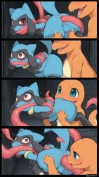 ai_generated anal anal_sex blue_body charmander gaping_anus ia_generated orange_body pokemon reptile riolu tentacle tentacle_rape