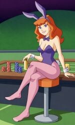 ai_generated ass bigmic145 breasts bunny_ears bunny_girl bunny_tail bunnysuit cartoon_network casino daphne_blake daphne_blake_(mystery_incorporated) feet foot_fetish pantyhose pink_pantyhose playboy_bunny red_hair scooby-doo scooby-doo!_mystery_incorporated