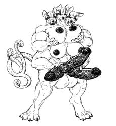 1boy animal_genitalia anthro balls biceps big_breasts big_muscles black_nipples black_penis boo3 breasts canine canine_penis cerberus conjoined demon digitigrade erection fangs forked_tongue huge_breasts hyper hyper_breasts hyper_penis knot looking_at_viewer male male_only male_with_breasts mammal masturbation multi_arm multi_breast multi_genitalia multi_head multi_limb multi_penis muscles muscular muscular_male nipples open_mouth penis plain_background sharp_teeth sketch snake_tail snakes solo standing tail teeth tongue tongue_out triphallia vein veiny_penis white_background