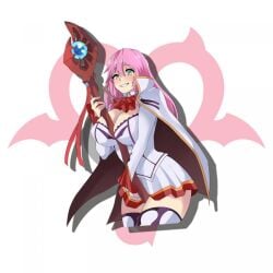 female flare_arlgrande_jioral green_eyes horny_female kaifuku_jutsushi_no_yarinaoshi pink_hair redo_of_healer squished_thigh