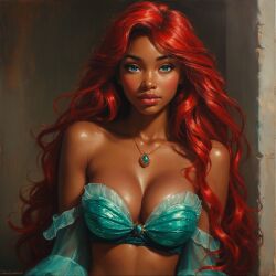 ai_generated ariel ariel_(the_little_mermaid) big_breasts dark-skinned_female disney female_only race_swap solo solo_female