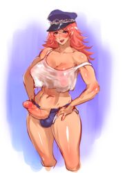 1futa abs areola balls balls_in_panties breasts bulge capcom cleavage curvy erection exposed final_fight futa_only futanari hand_on_hip horny huge_breasts huge_penis human intersex jean_shorts large_balls licking_lips long_hair muscular_futanari navel nbo no_bra panties panty_bulge peaked_cap penis penis_out poison_(final_fight) presenting red_hair see-through sheer shorts solo standing tank_top uncensored