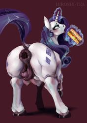 2014 anus ass blue_eyes blush breasts crotchboobs cutie_mark equine eyeshadow female feral food friendship_is_magic fur gaping hair hiroshi-tea horn horse magic makeup mammal my_little_pony open_mouth pony purple_hair pussy raised_tail rarity_(mlp) sandwich solo tongue tongue_out unicorn vein white_fur