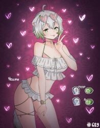 1girls ahoge arched_back ass big_breasts bikini breasts cleavage female female_only ferret_ears ferret_girl ferret_tail frilled_bikini frills green_eyes green_hair green_nails heart heart_shaped_sunglasses indie_virtual_youtuber laimu legs lime navel necklace short_hair sunglasses sunglasses_on_head tail thighs tongue_out v virtual_youtuber vtuber white_hair yellyvi