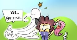 angel_bunny anthro blush embarrassed fluttershy_(mlp) friendship_is_magic my_little_pony panties slaugthervk straight_hair upskirt white_panties