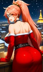 1woman ai_generated arm_support ass_focus backboob baiken beautiful big_ass billiemi02 busty_female chocker christmas christmas_clothing curvy eiffel_tower eyepatch fantasy female france guilty_gear guilty_gear_strive guilty_gear_xrd inviting_to_sex japanese_female looking_back_at_viewer night off_shoulder_dress paris pink_hair_female ponytail red_eyes ronin samurai seductive seductive_eyes sexy smiling_at_viewer snow solo_focus stable_diffusion tattoo video_game_franchise video_games warrioress wood