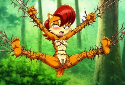 ai_generated arms_at_sides arms_extended arms_spread blood bondage bound_arms bound_breasts bound_torso bound_wrists brambles choker completely_nude legs_open legs_spread legs_spreading necklace pain painful princess sally_acorn sonic_(series) sonic_the_hedgehog_(archie) sonic_the_hedgehog_(comics) sonic_the_hedgehog_(series) suspended suspended_in_midair thorns torture tortured wounded