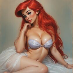 ai_generated ariel ariel_(the_little_mermaid) beautiful_girl big_breasts disney female_only mermaid red_hair sexy_pose solo solo_female