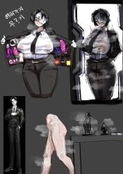 1girls ass big_breasts blush buttplug cat_nip clothed dildo first_porn_of_character genderbend genderbent genderswap lactation limbus_company looking_at_viewer mask nipples_visible_through_clothing partially_clothed presenting project_moon pussy_juice rien_(limbus_company) rule_63 sex_toy short_hair smile solo standing sweat thick_thighs toy yellow_eyes
