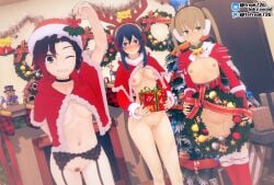 >:) 3d 3girls animal_ears antler_headband arm_behind_back arm_up bare_arms bare_thighs bell black_choker black_eyes black_hair blue_eyes blue_hair blush boots brand_of_the_exalt breasts breasts_out bridal_gauntlets candy_cane capelet choker christmas christmas_decorations christmas_lights christmas_ornaments christmas_stocking christmas_tree christmas_wreath collarbone crossover detailed_background earmuffs eastern_and_western_character embarrassed evil_smile fefreak726 female_pubic_hair fire_emblem fire_emblem_awakening fireplace food frown functionally_nude garter_belt gift gingerbread_house gingerbread_man gradient_hair green_eyes grey_hair grin hair_between_eyes hat holding holding_gift holding_mistletoe indoors long_hair long_sleeves looking_at_viewer looking_to_the_side lucina_(fire_emblem) maka_albarn medium_breasts medium_hair mistletoe multicolored_hair multiple_girls naked_footwear navel nintendo nipples nude nude_female pubic_hair pussy red_hair reindeer_antlers revealing_clothes ruby_rose rwby santa_hat short_hair shy shy_smile small_breasts smile snowman soul_eater standing star stomach symbol-shaped_pupils thigh_boots thighs tiara tree twintails uncensored wink