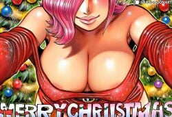 1girls accurate_art_style ai_generated big_breasts breasts christmas christmas_clothing christmas_outfit christmas_present female female_focus female_only grandgoonart holidays juicy_lips kissing lips lipstick manga manga_cover manga_page manga_style one_piece patreon patreon_username santa_costume santa_hat shonen_jump solo solo_female solo_focus vinsmoke_reiju