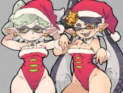 2girls amlogamer black_hair callie_(splatoon) christmas christmas_outfit female_only gray_hair leotard marie_(splatoon) nintendo splatoon squid_sisters