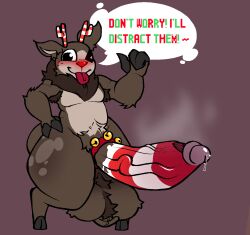 armpit_hair bells big_balls big_penis brown_fur candy_cane cock_ring colored_penis dandy's_world dark_penis deer deer_ears dots fluffy_hair furry glistening glistening_genitalia hooves hyper hyper_penis musk neck_fur paint penis precum pubes riudianami rudie_(dandy's_world) self_upload simple_background veiny_penis wide_hips wide_thighs