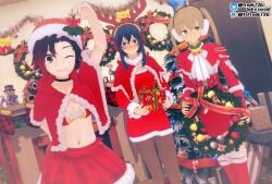 >:) 3d 3girls animal_ears antler_headband arm_behind_back arm_up bare_arms bare_thighs bell black_choker black_eyes black_hair blue_eyes blue_hair blush boots bra brand_of_the_exalt breasts bridal_gauntlets candy_cane capelet choker christmas christmas_decorations christmas_lights christmas_ornaments christmas_stocking christmas_tree christmas_wreath collarbone crossover detailed_background dress earmuffs eastern_and_western_character embarrassed evil_smile fefreak726 fire_emblem fire_emblem_awakening fireplace food frilled_skirt frills frown gift gingerbread_house gingerbread_man gradient_hair green_eyes grey_hair grin hair_between_eyes hat holding holding_gift holding_mistletoe indoors long_hair long_sleeves looking_at_viewer looking_to_the_side lucina_(fire_emblem) maka_albarn medium_breasts medium_hair miniskirt mistletoe multicolored_hair multiple_girls navel nintendo pantyhose red_bra red_dress red_hair reindeer_antlers revealing_clothes ruby_rose rwby santa_hat short_hair shy shy_smile skirt small_breasts smile snowman soul_eater standing star stomach symbol-shaped_pupils thigh_boots thighs tiara tree twintails underwear wink