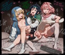 3boys ai_generated anal anal_sex anus astolfo_(fate) astolfo_(saber)_(fate) blue_eyes bridget butt_focus butt_shake clothed_sex comic crossover crotch_bulge cum cum_inside fate/grand_order fate_(series) feet femboy femboy_on_femboy femboy_only femboydom flat_chest freckles genshin_impact guilty_gear hamstwiz kiss kissing love_train male male_only mmm_threesome mr.hamstwiz multiple_boys nyeoprime oral orange_hair penis sex sex_from_behind socks spread_anus spread_ass sweat text thick_thighs threesome trap venti_(genshin_impact) wet wide_hips yaoi