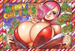1girls accurate_art_style ai_generated big_breasts breasts christmas christmas_clothing christmas_outfit christmas_present female female_focus female_only grandgoonart holidays juicy_lips kissing lips lipstick manga manga_cover manga_page manga_style one_piece patreon patreon_username santa_costume santa_hat shonen_jump solo solo_female solo_focus vinsmoke_reiju
