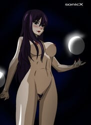 1girls areolae blush breasts fairy_tail female large_breasts lipstick long_hair looking_at_viewer nipples nude orb pussy solo sonicx standing ultear_milkovich uncensored