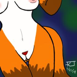 anthro anthrofied areola breasts brown_fur canine djcoyoteguy female fox fur furry lindsey mammal navel nude orange_fur pubes pussy signature white_fur