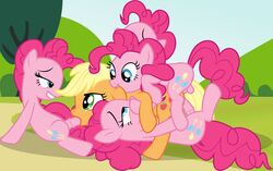 animal_genitalia applejack_(mlp) badumsquish blonde_hair blue_eyes cutie_mark dickgirl equine friendship_is_magic green_eyes group group_sex hair horse horsecock intersex mammal my_little_pony oral oral_sex penis pink_hair pinkie_pie_(mlp) pony sex smooth_skin