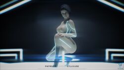 1girls 2020 3d amouretluxure artist_logo artist_name black_hair english_text female female_only looking_at_viewer nude nude_female sci-fi science_fiction short_hair solo solo_female tagme tron tron_lines