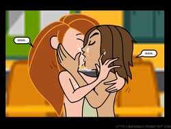 badassk9 bonnie_rockwaller closed_eyes disney female female_only human kim_possible kimberly_ann_possible kissing multiple_females multiple_girls straight_hair yuri