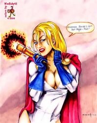 1girls 2004 areola blonde_hair blue_eyes breasts catthouse_studios color colored dc_comics female female_only kara_zor-l karen_starr mega-rod new_gods nipples power_girl roadkill_(catthouse_studios) solo superman_(series) tagme the_new_gods woobaby43