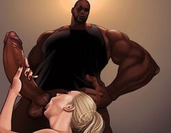 ball_sucking big_penis blonde_hair dark-skinned_male dark_skin fellatio hair interracial jaguar_(artist) male megan_(poonnet) oral penis