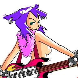 1girls animal_nose arms_out barbara_the_bat bare_arms bare_shoulders breasts daigasso_band_brothers earrings electric_guitar eyeshadow feather_boa female female_only functionally_nude green_eyes guitar inviting jam_with_the_band light_skin looking_at_viewer looking_over_shoulder minus8 musician nintendo piercing raised_eyebrows shiny_hair shiny_skin sideboob smile solo solo_focus spiked_bracelet teasing video_games white_background