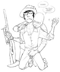 2boys dressed fully_clothed fully_dressed gay grab grabbing gun knife male male_only monochrome multiple_boys reach_around rifle sketch sniper sniper_(team_fortress_2) spy spy_(team_fortress_2) team_fortress_2 text text_bubble valve yaoi