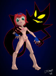 ari beige_skin boku_to_maou breasts color female fingerless_gloves front_view gloves green_eyes gremrat hair insertion interspecies nipples nude okage okage_shadow_king open_eyes pink_nipples pubic_hair red_hair rule_63 short_hair stan vaginal_insertion