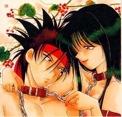 1girls black_hair collar female human long_hair male megumi_takani rurouni_kenshin sanosuke_sagara shounen_jump tagme